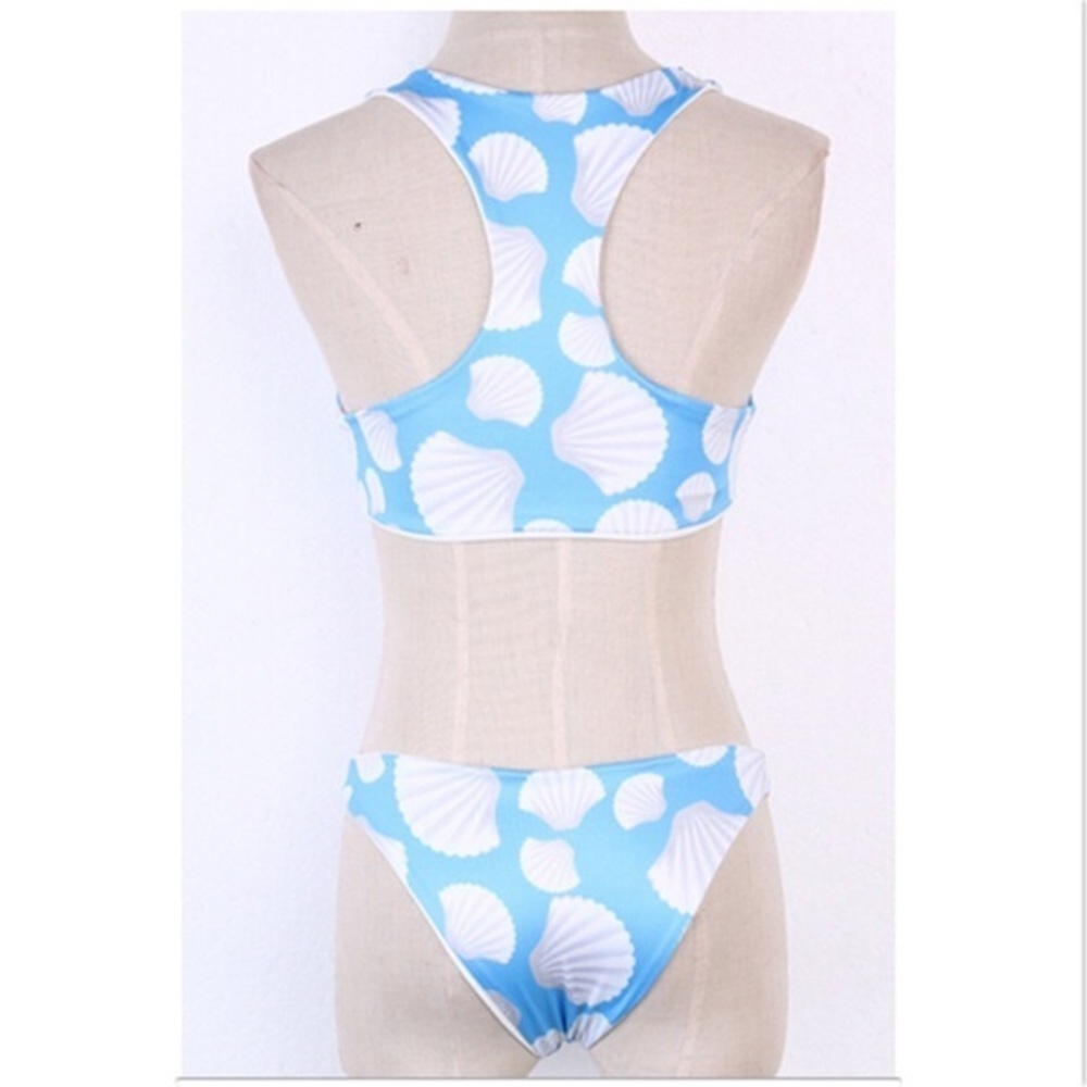 Blue Ivory Seashell Print Racerback Bikini Set - Picture 7 of 8